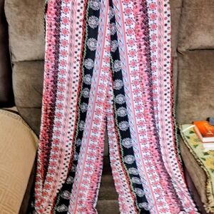 Boho Floral Wide-Leg Pants - Pink & Black
